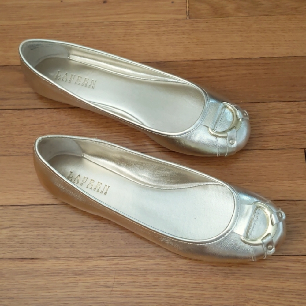 Ralph Lauren Gold Leather Flats (Never Worn)